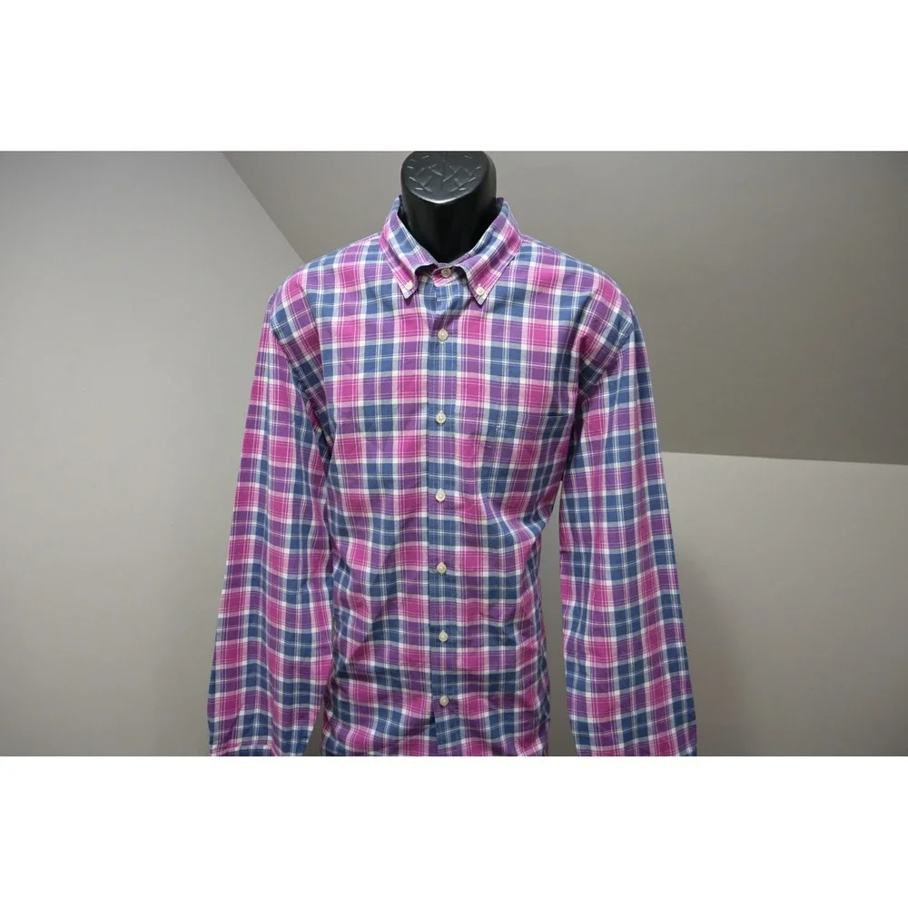 J. Crew Button Up Dress Shirt Mens XL Purple Blue Plaid Tailored Cotton EUC